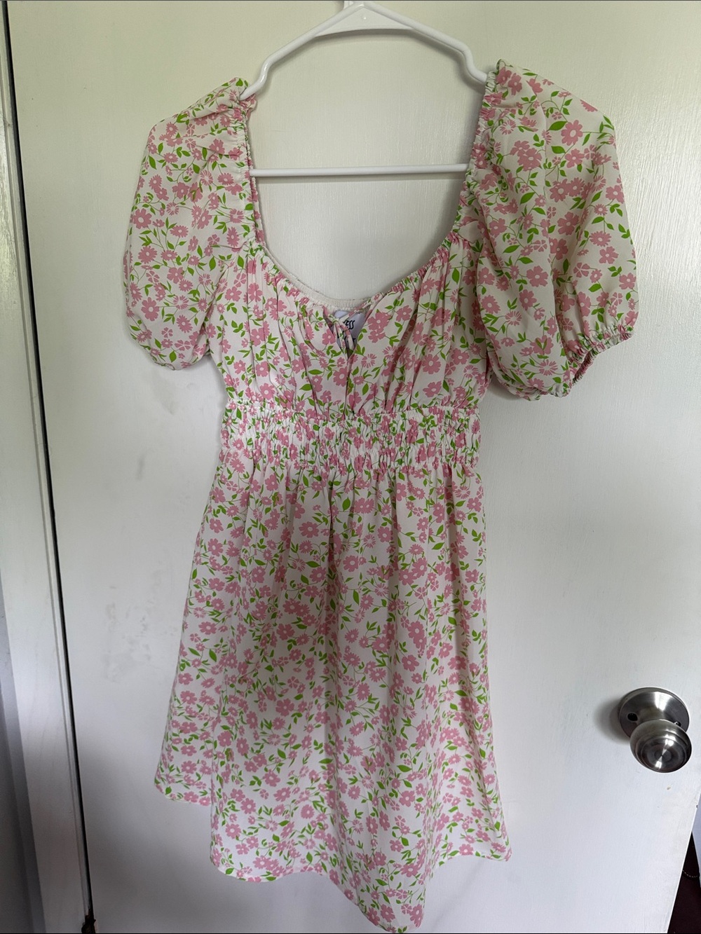 Princess Polly Pink & Green Floral Puff Sleeve Mini Dress